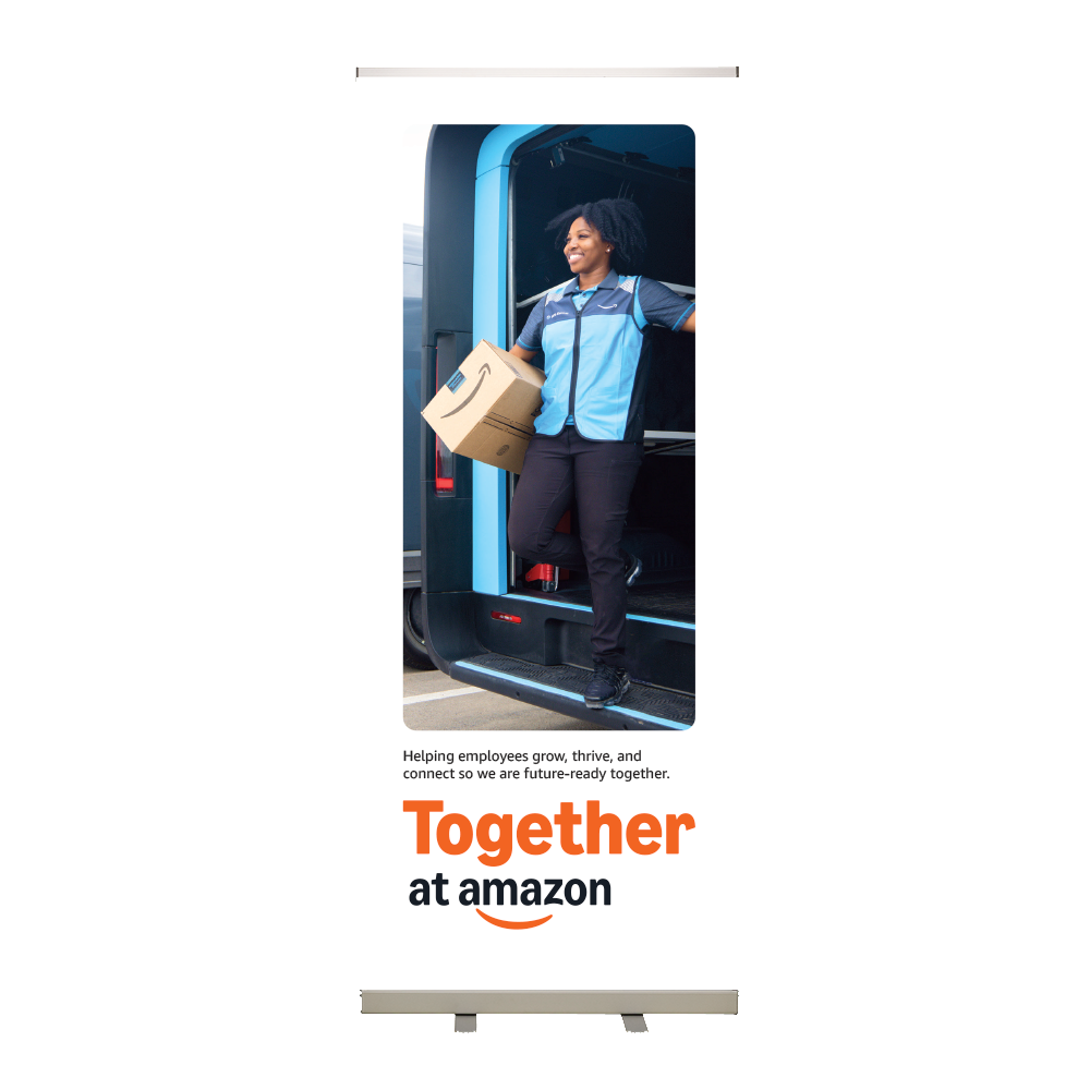 Together at Amazon Roll-Up Banner Option 1 - WW Operations Woman with Box