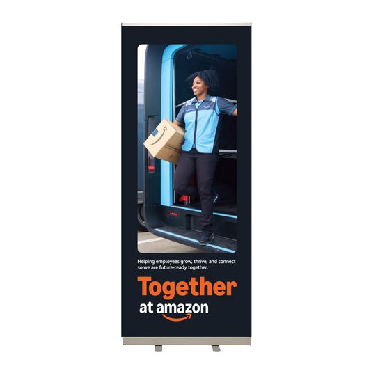 Together at Amazon Roll-Up Banner Option 1 - WW Operations Woman with Box
