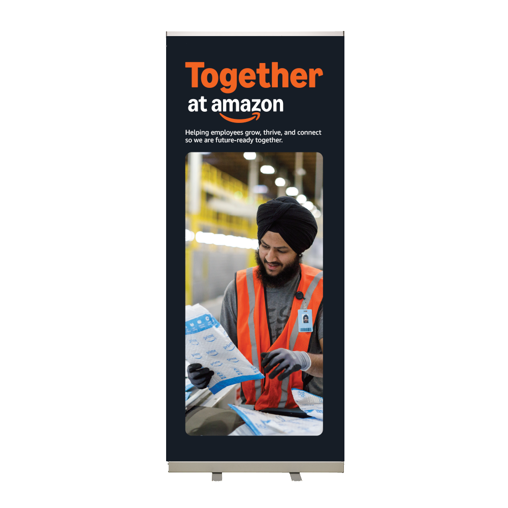 Together at Amazon Roll-Up Banner Option 3 - WW Operations Man at Conveyor Belt