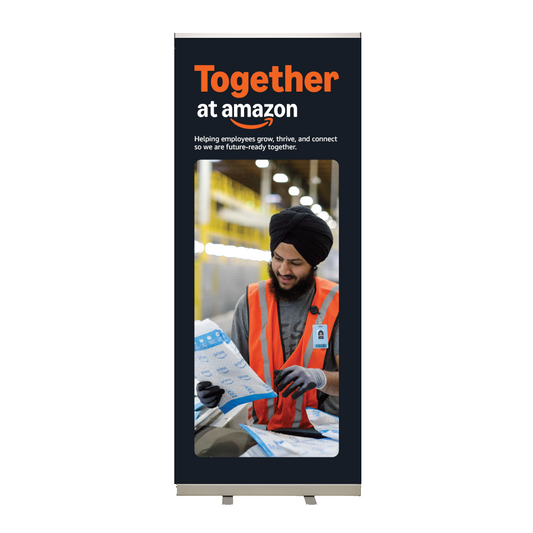 Together at Amazon Roll-Up Banner Option 3 - WW Operations Man at Conveyor Belt