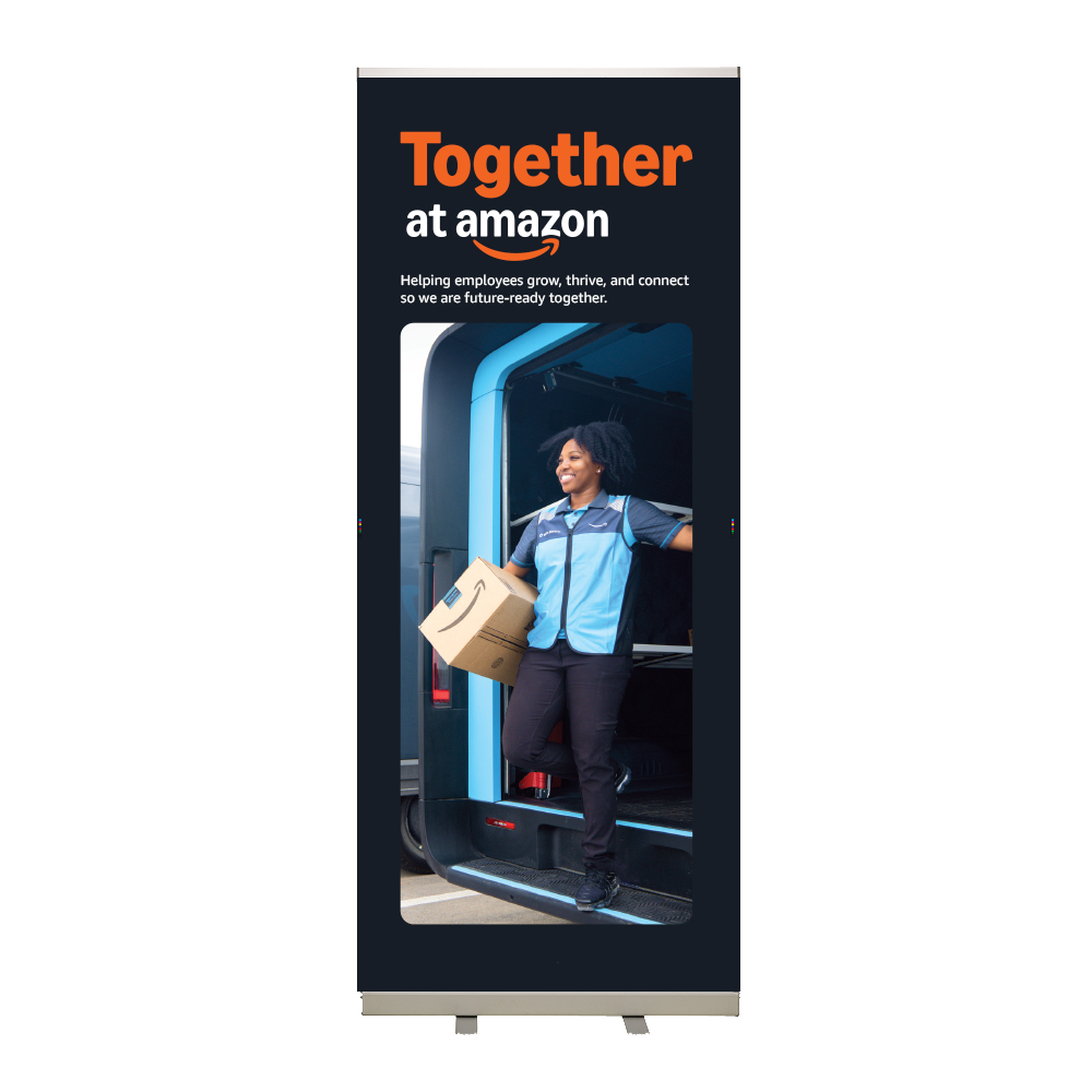Together at Amazon Roll-Up Banner Option 4 - WW Operations Woman with Box V2