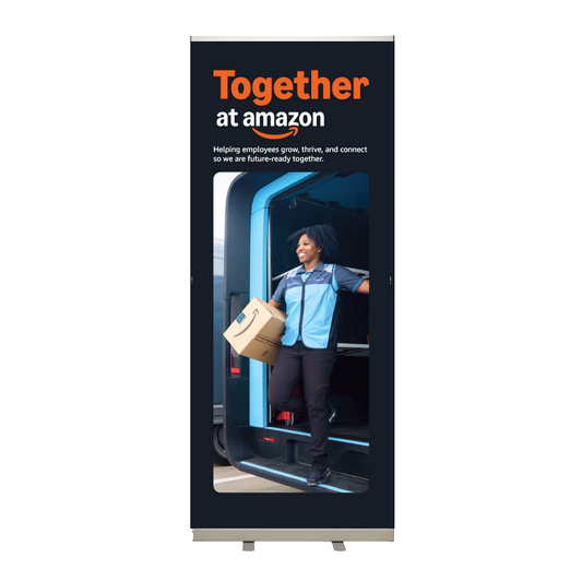 Together at Amazon Roll-Up Banner Option 4 - WW Operations Woman with Box V2