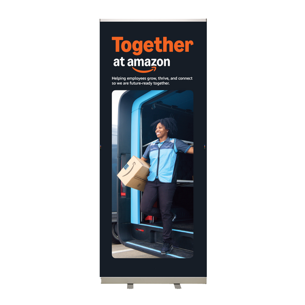 Together at Amazon Roll-Up Banner Squid Ink Option 4 - WW Operations Woman with Box V2