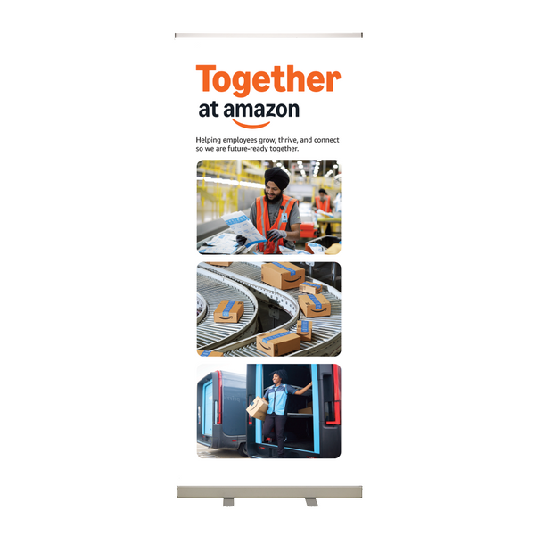 Together at Amazon Roll-Up Banner White Option 6 - WW Operations Conveyor Belt